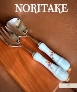 NORITAKE [Hiếm] - Flower Tables - Combo 01 Cặp Muỗng Nĩa Size To Trộn Salad [Hàng Trưng Bày]