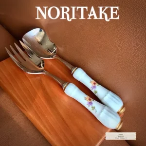 NORITAKE [Hiếm] - Flower Tables - Combo 01 Cặp Muỗng Nĩa Size To Trộn Salad [Hàng Trưng Bày]