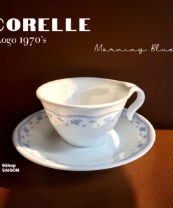 [Hiếm] Corelle USA Logo 1970s - Morning Blue - 01 Set Trà Chiều Bằng Thuỷ Tinh Vitrelle Độc Quyền