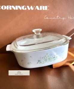 [Hiếm] CorningWare - Country Herbs - 01 Nồi Vuông Bằng Thuỷ Tinh Chịu Sốc Nhiệt 2.0Lit