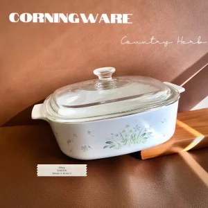 [Hiếm] CorningWare - Country Herbs - 01 Nồi Vuông Bằng Thuỷ Tinh Chịu Sốc Nhiệt 2.0Lit