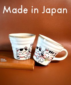 [Hàng Hiếm Japan Limited 100%New] 01 Chiếc Cốc Mèo May Mắn Vẽ Tay Phong Cách Minoyaki