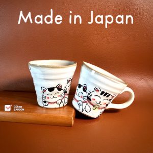 [Hàng Hiếm Japan Limited 100%New] 01 Chiếc Cốc Mèo May Mắn Vẽ Tay Phong Cách Minoyaki