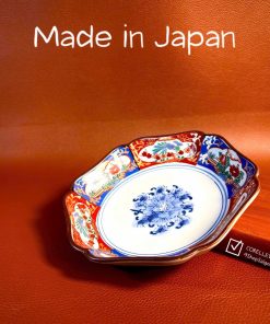 [Hàng Hiếm Japan 100% New] 01 Đĩa Lòng Sâu Cơm Ngũ Sắc Vẽ Tay Lục Giác Mẫu Đơn 13cm