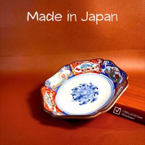 [Hàng Hiếm Japan 100% New] 01 Đĩa Lòng Sâu Cơm Ngũ Sắc Vẽ Tay Lục Giác Mẫu Đơn 13cm