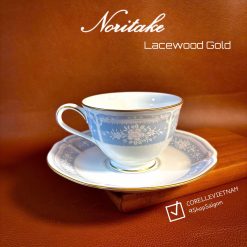 NORITAKE 100%New - Lacewood Gold - 01 Set Trà Chiều Lam Anh Kim Diệp Vân Nổi Viền Vàng