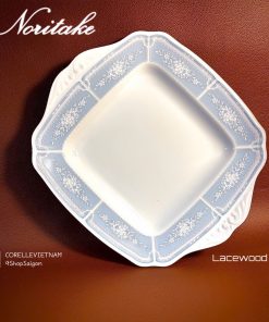 NORITAKE 100%New - Lacewood Gold - 01 Dĩa Vuông Size Đại Lam Anh Kim Diệp Vân Nổi Viền Vàng