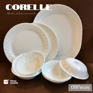 Corelle USA - Enhancements White - Combo 09 Món Tô Dĩa Trắng Gợn Sóng