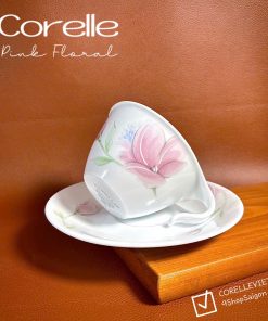 Corelle USA Logo 1970s - Pink Floral - 01 Set Trà Chiều Bằng Thuỷ Tinh Vitrelle Độc Quyền