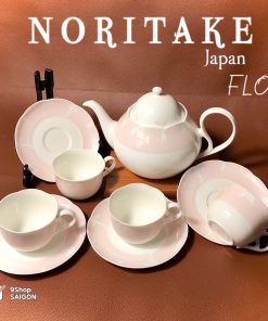 NORITAKE 100%New - FLO's - Bộ Ấm + 04 Set Trà Tone Hồng Hoa Phấn.