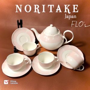 NORITAKE 100%New - FLO's - Bộ Ấm + 04 Set Trà Tone Hồng Hoa Phấn.
