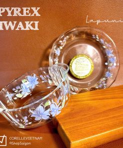 [PYREX - IWAKI] - Lapunie - Combo 2 Chiếc Thố + Đĩa Bằng Thuỷ Tinh Chịu Sốc Nhiệt Hoa Tử Đằng