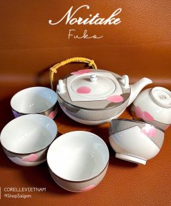 NORITAKE 100%New - Fuko - Full Bộ Ấm + Chén Trà Bằng Sứ Xương Từ Nghệ Nhân