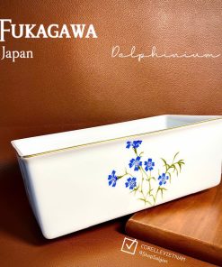 Hàng Hiệu Japan 100%New] FUKAGAWA - Delphinium - 01 Chiếc Khay/hộp Bằng Sứ Cao Cấp [Hàng Trưng Bày]