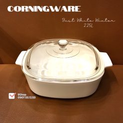 CorningWare - Just White Winter - [Bán Lẻ] 01 Nồi Vuông Thuỷ Tinh Vitrelle Full Trắng - Nhiều Size
