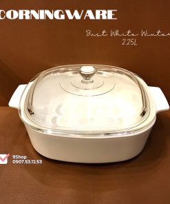 CorningWare - Just White Winter - [Bán Lẻ] 01 Nồi Vuông Thuỷ Tinh Vitrelle Full Trắng - Nhiều Size