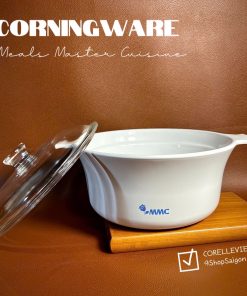 CorningWare - Just White Winter - 01 Nồi Tròn Thuỷ Tinh Vitrelle 2.0L Full Trắng MMC