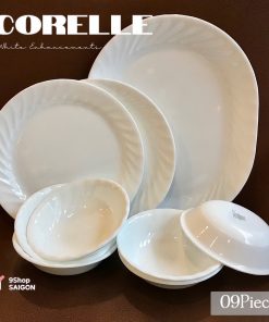 Corelle USA - Enhancements White - Combo 09 Món Tô Dĩa Trắng Gợn Sóng