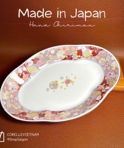 [Hàng Hiếm Japan 100% New] Hana Chirimen -  01 Chiếc Dĩa Oval Vẽ Hoa Gấm 26.5cm