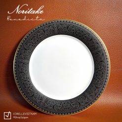 NORITAKE 100%New - Benedicta - 01 Dĩa Tròn Sứ Trắng Khắc Nổi Thủ Công Sang Trọng 26.5cm