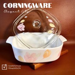 CorningWare - Elegant City - Full Bộ Nồi Thuỷ Tinh Vuông Hoa Tulip 2.0Lit