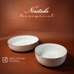 NORITAKE - Accompanist - Combo 01 Thố + 01 Bát Sứ Trắng Viền Vàng 23k Vẽ Tay
