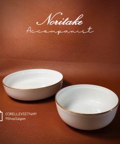 NORITAKE - Accompanist - Combo 01 Thố + 01 Bát Sứ Trắng Viền Vàng 23k Vẽ Tay