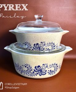 [Hiếm] PYREX USA - Paisley - Combo 02 + 02 Nắp Nồi Thuỷ Tinh Thượng Hạng Chịu Sốc Nhiệt 