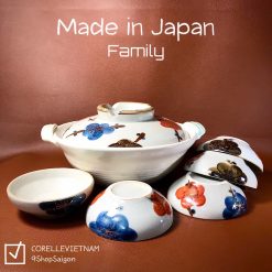 [Hàng Hiếm Japan 100%New] Full Bộ Nồi Đất + 05 Bát Ăn Phong Cách Men Rạn Hoạ Tiết Mai Đào