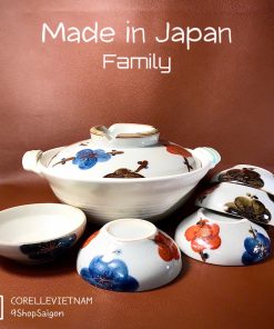 [Hàng Hiếm Japan 100%New] Full Bộ Nồi Đất + 05 Bát Ăn Phong Cách Men Rạn Hoạ Tiết Mai Đào