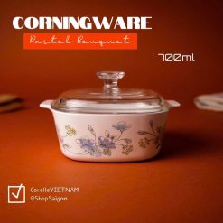 [[Hiếm] CorningWare - Pastel Bouquet - [Bán lẻ] Nồi Thuỷ Tinh Chống Sốc Nhiệt 700ml