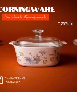 [[Hiếm] CorningWare - Pastel Bouquet - [Bán lẻ] Nồi Thuỷ Tinh Chống Sốc Nhiệt 700ml