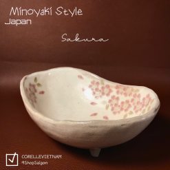 [Japan Limited 100%New] Minoyaki Style - 01 Chiếc Thố/ Tô/ Bát Có Chân Khắc Vẽ Hoa Anh Đào