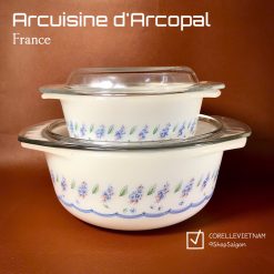 Arcuisine d'Arcopal FRANCE - Blue Floral - 02 Thố/Nồi Thuỷ Tinh Chống Sốc Nhiệt Từ Pháp