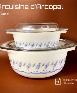 Arcuisine d'Arcopal FRANCE - Blue Floral - 02 Thố/Nồi Thuỷ Tinh Chống Sốc Nhiệt Từ Pháp