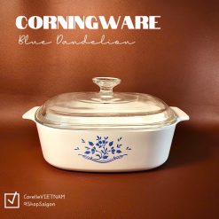 CorningWare - Blue Dandelion - 01 Nồi Thuỷ Tinh Vuông Thuỷ Tinh Thượng Hạng 