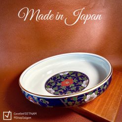 [Hàng Hiếm Japan New] 01 Chiếc Ang Trà/ Dĩa Ngũ Sắc Xanh Coban Vẽ Tay Viền Vàng 22.5cm
