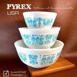 [Hiếm] PYREX USA - Butterprint Amish Cinderella - Combo 03 Chiếc Thố/ Khuôn Thuỷ Tinh Thượng Hạng