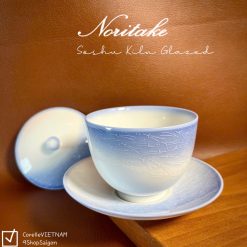 NORITAKE 100%New - Soshu Kilu Gazed - 01 Set Chén Khải + Đĩa Lót Lam Băng Liễu